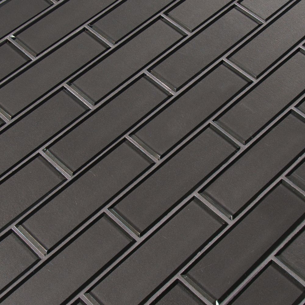 Metallic Gray 2x6x8 Glossy Bevel Glass Subway Tile