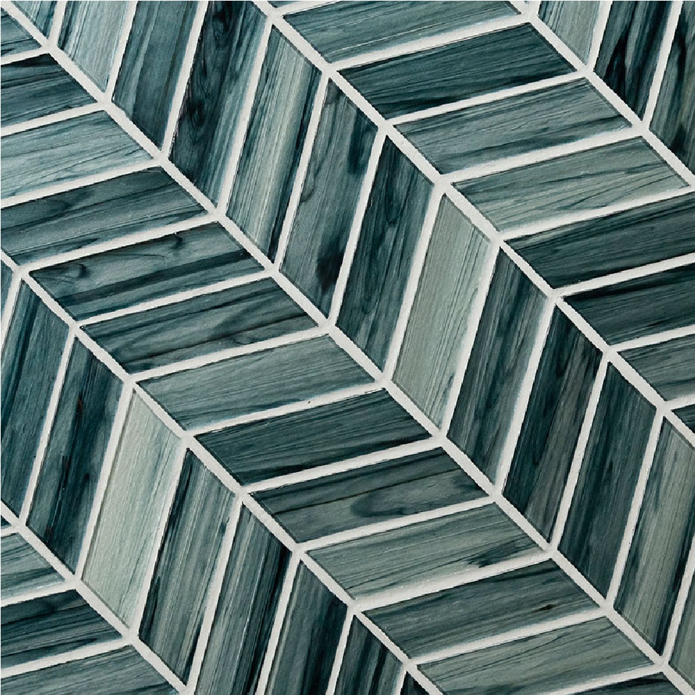 Midnight Blue Ombre' Chevron 11.34X10.24 Glass Mosaic Tile-3