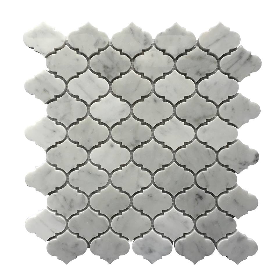 Mini Arabesque Carrara White Polished Waterjet Mosaic