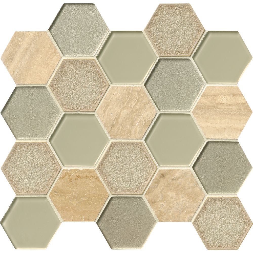 Monterra Blend 3x3 Hexagon 8mm Glass Wall Tile