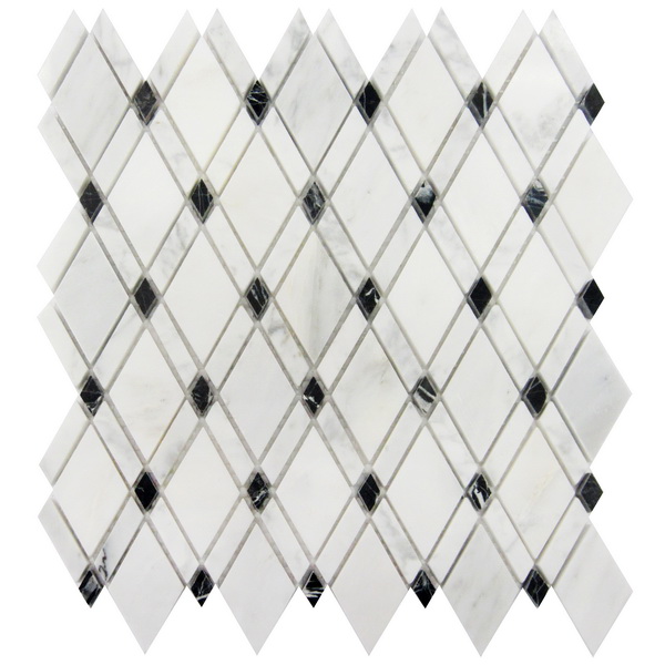 Oriental White With Black Dot Rhomboid Mosaic
