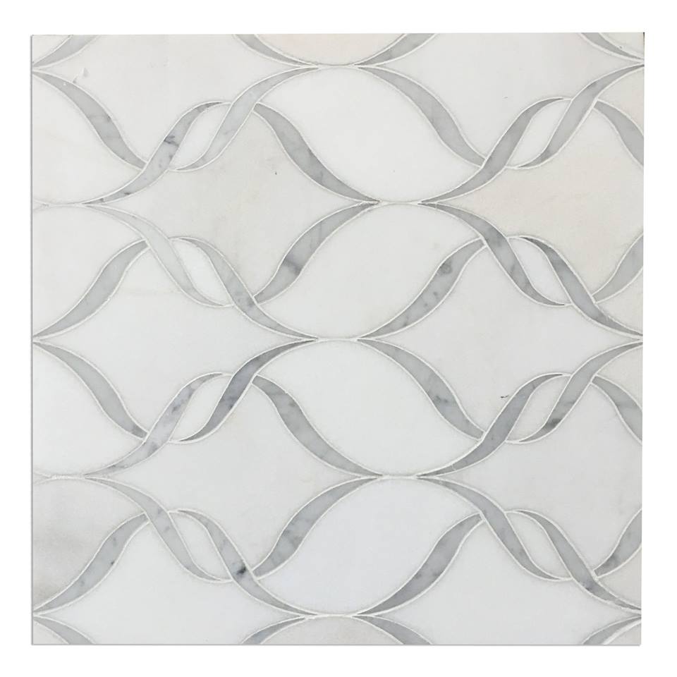 Ribbon Thassos White 14X17 Polished Waterjet Mosaic