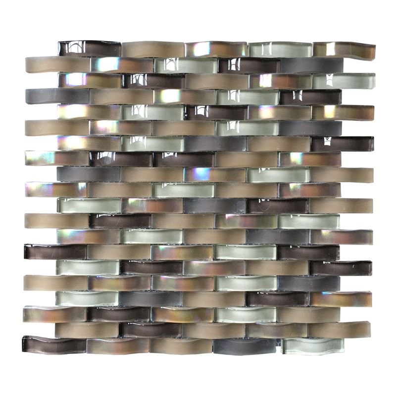 Shrilled Pearl 12x12 Brown Wave Interlocking Glass Blend Mosaic