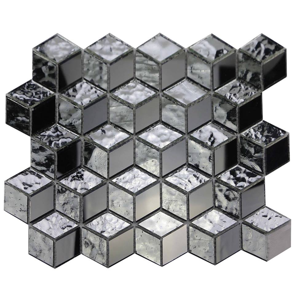 Silver Cube 3D 12x12 Interlocking Glass Mosaic