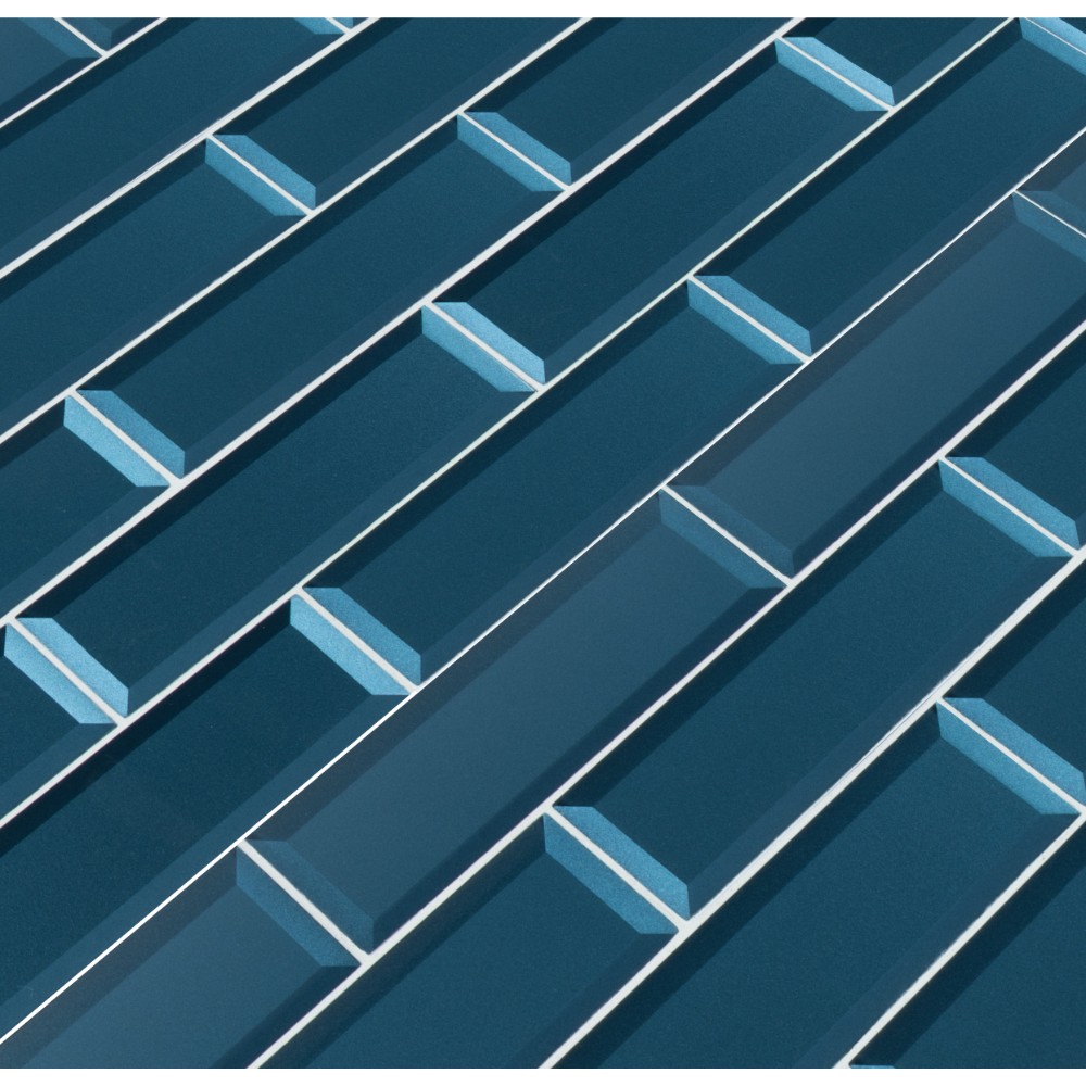 Tahiti Blue 2.5x8 Beveled Glass Subway Tile 