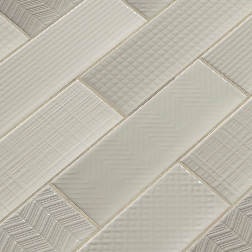 Urbano Crema 3D Mix 4x12 Glossy Ceramic Subway Tile