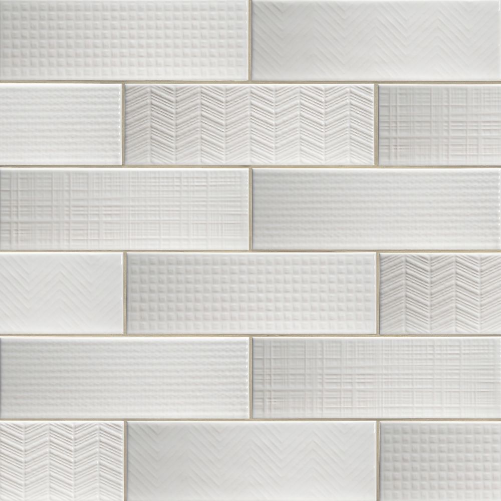 Urbano Pure 3D Mix 4x12 Glossy Ceramic Subway Tile - Backsplash Tile USA