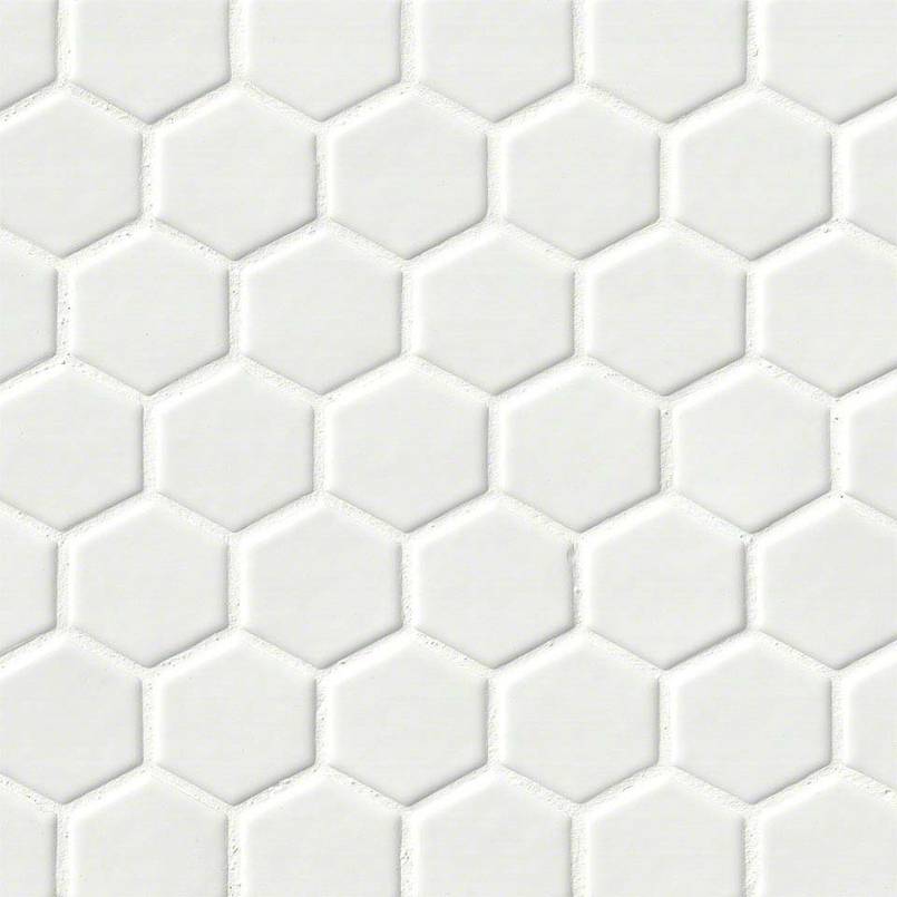 Whisper White 2x2 Glossy Hexagon Mosaic