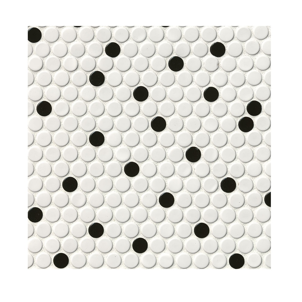 White and Black Pennyround Glossy Porcelain Mosaic Tile