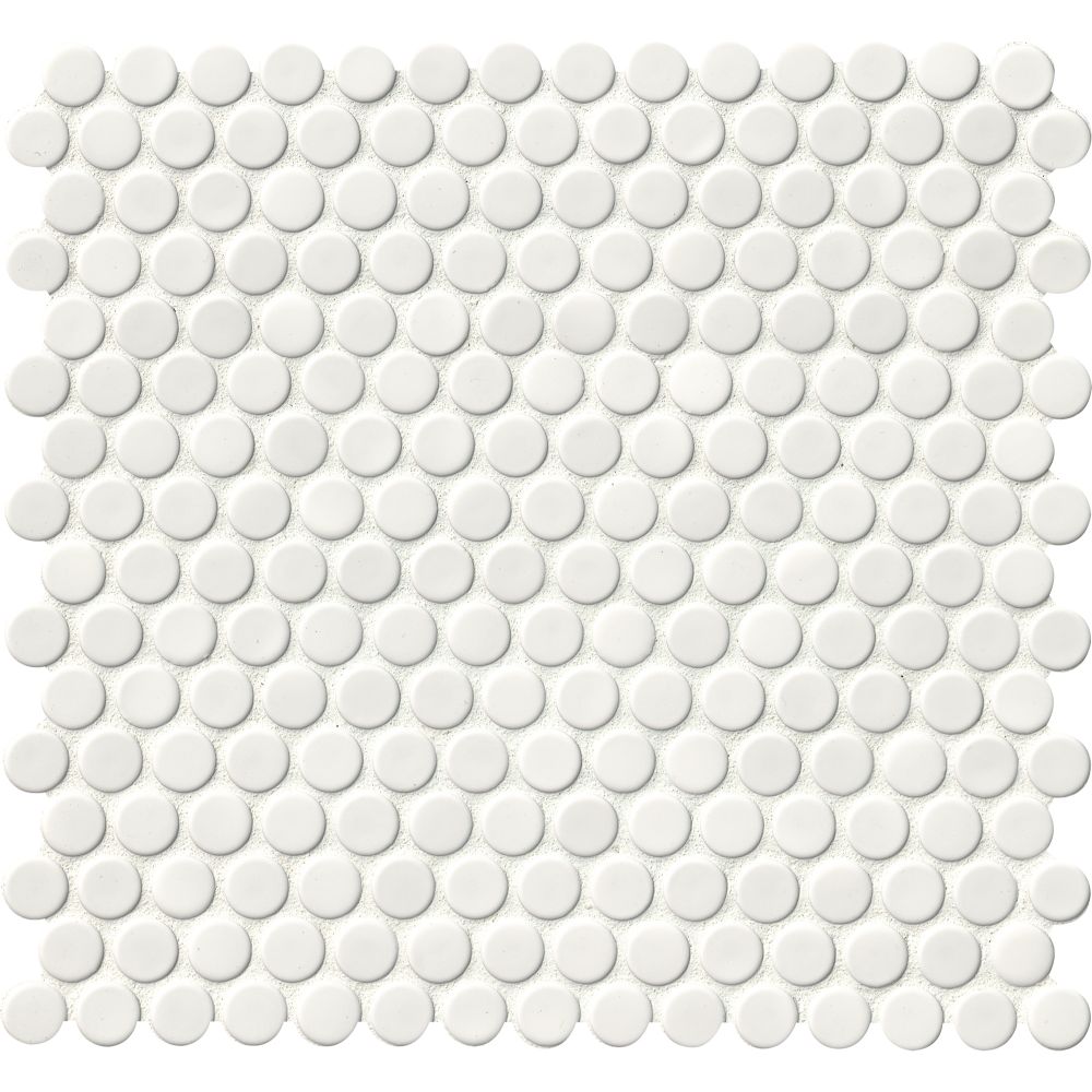 White Hudson Penny Round Glossy 12X12 Porcelain Mosaic