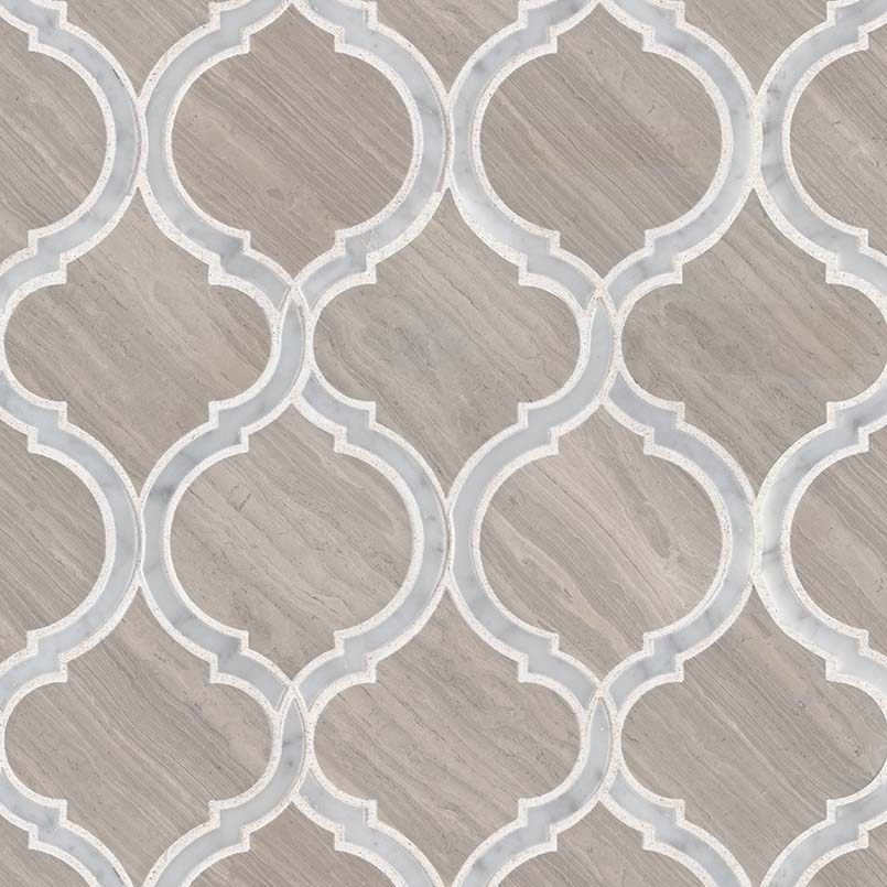 White Quarry Savona Polished Geometric Pattern Mosaic