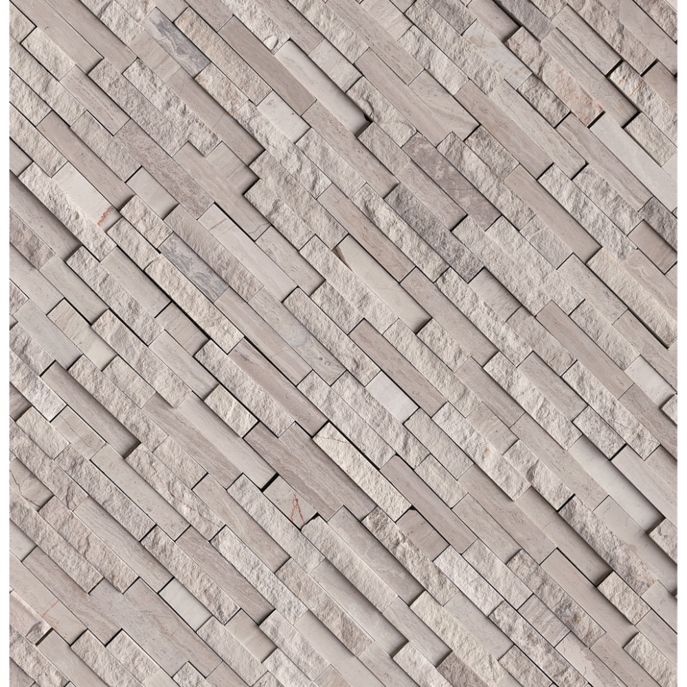 White Quarry Splitface Interlocking Pattern Marble Mosaic